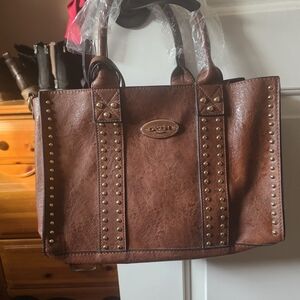 Dasein Elegant Brown Tote with Gold Studs